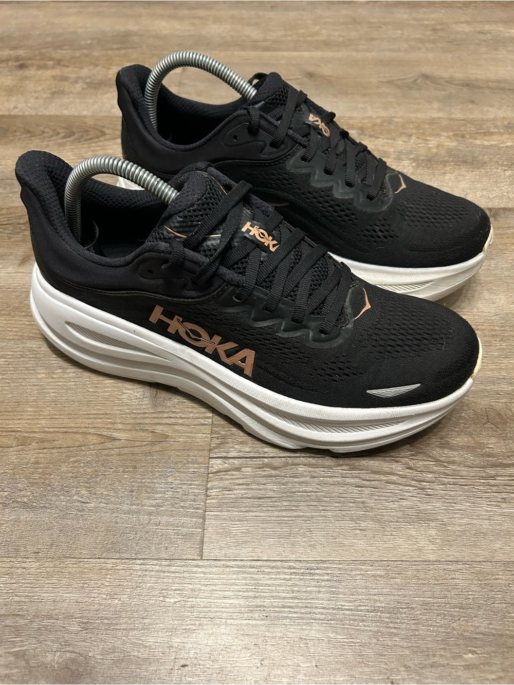Hoka Bondi 9 Womens Size 9.5B Athletic Running Shoes Black Rose Gold